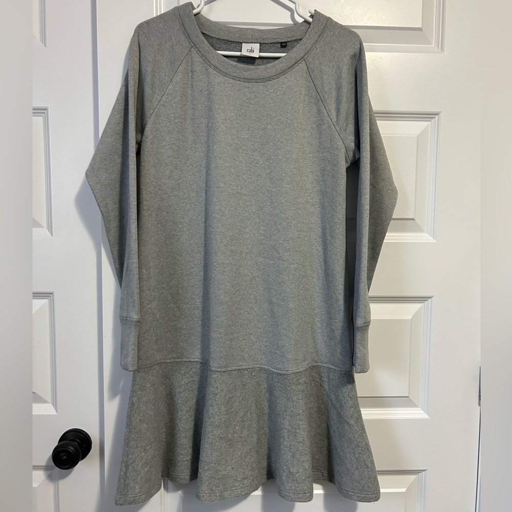 CAbi Flashdance Gray Long Sleeve Sweater Dress with Ruffle Hem